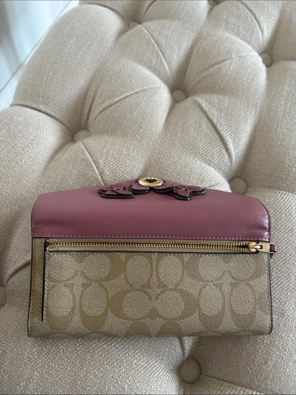 Coach Pink Floral Applique Convertible Wallet Crossbody
